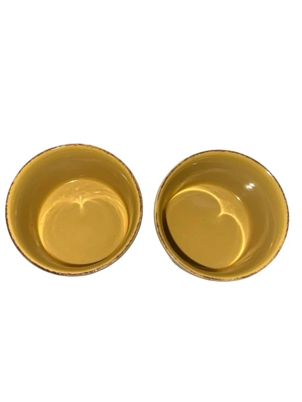 Set Of 2 Mustard Yellow Ceramic Embossed Ramekins By Cerutil Stoneware